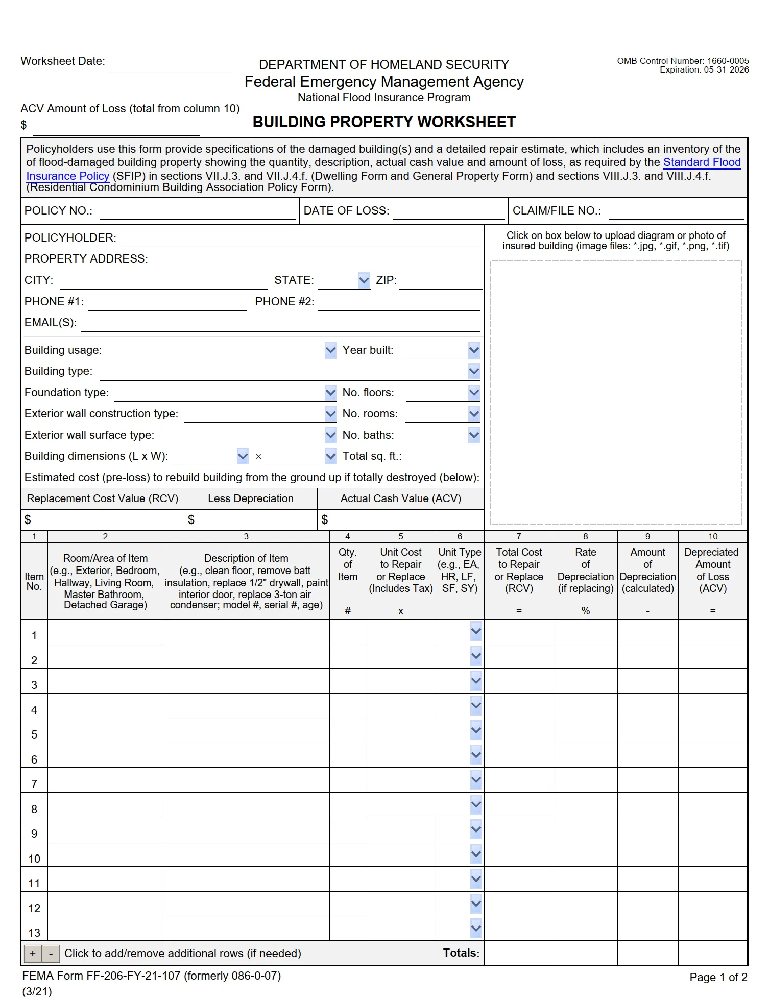 Building Repair Worksheet (FEMA)